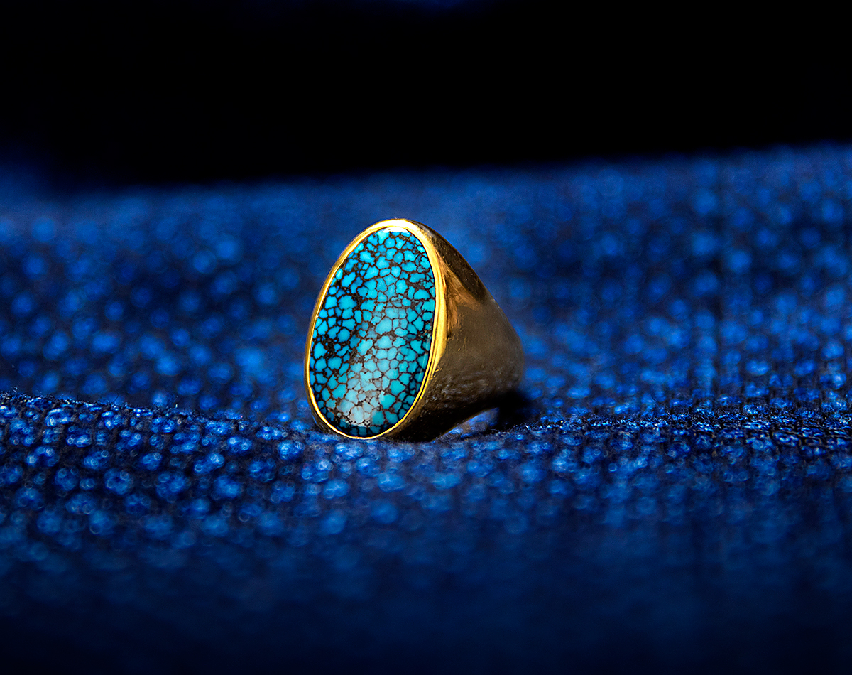 Lander Blue K22 gold ring 174 | ターコイズ・メンズシルバー 